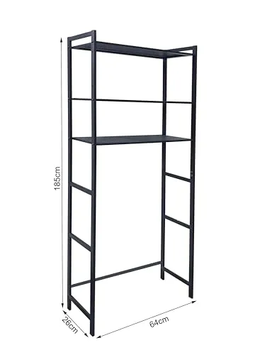 QUICK STAR Mensola Lavatrice 64x26x185 cm Nera 3 Ripiani