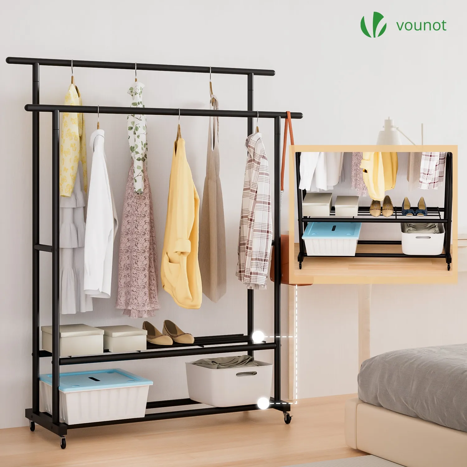 Vounot Stand Appendiabiti Doppio Nero 120x40x146cm