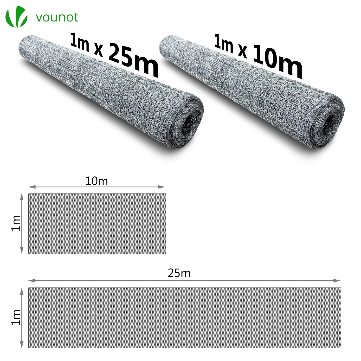 VOUNOT rete pollaio zincata 1x10 m maglia 13 mm filo 0,8 mm