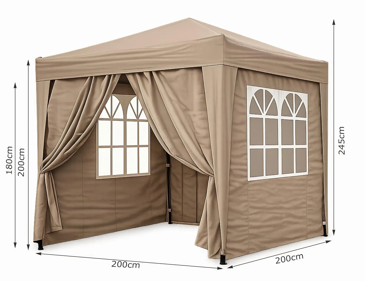 Quick Star 2x2 m Gazebo Pop-Up Beige con 4 Pareti