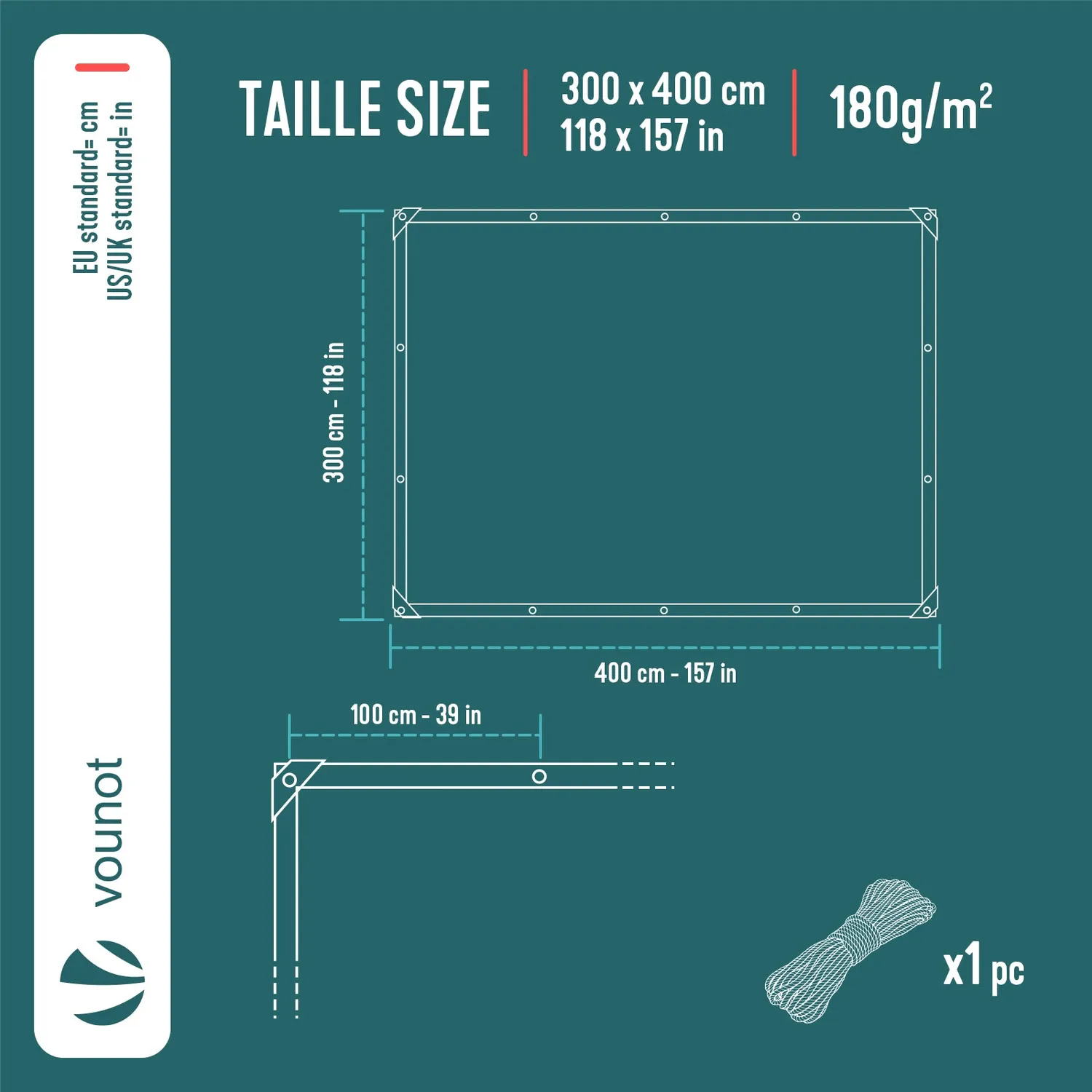 VOUNOT Telo di Protezione Impermeabile 3x4m Grigio Nero 180g