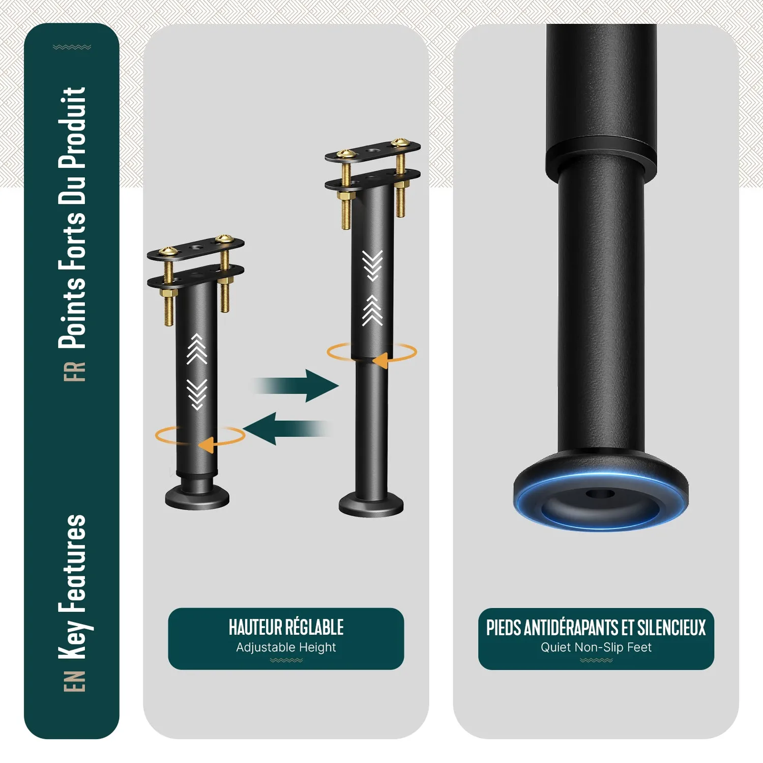 Vounot Piedi Letto Regolabili 25-43cm Metallo Nero 6pz
