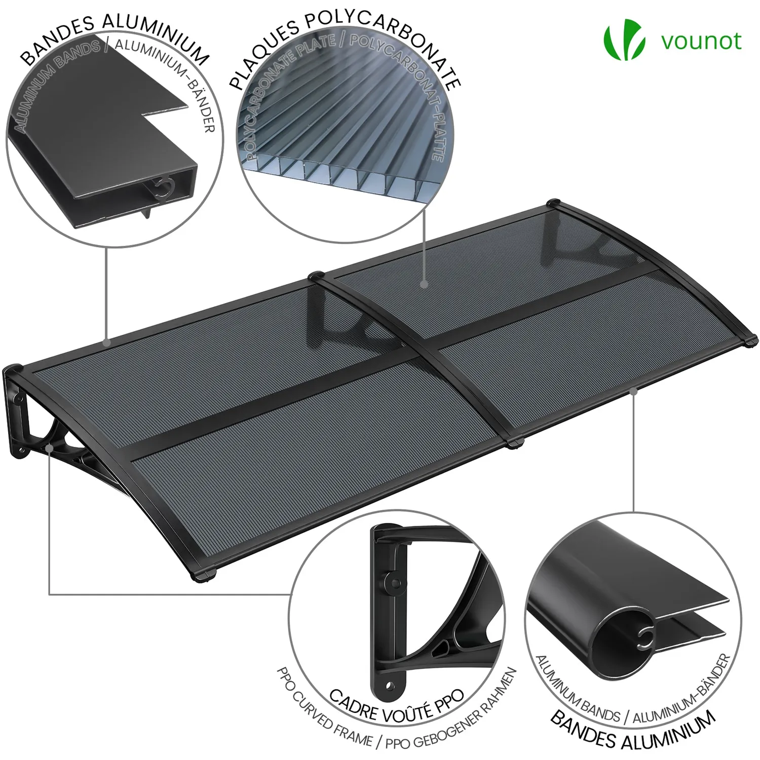 Vounot Pensilina Porta Policarbonato Antracite 200x80 cm