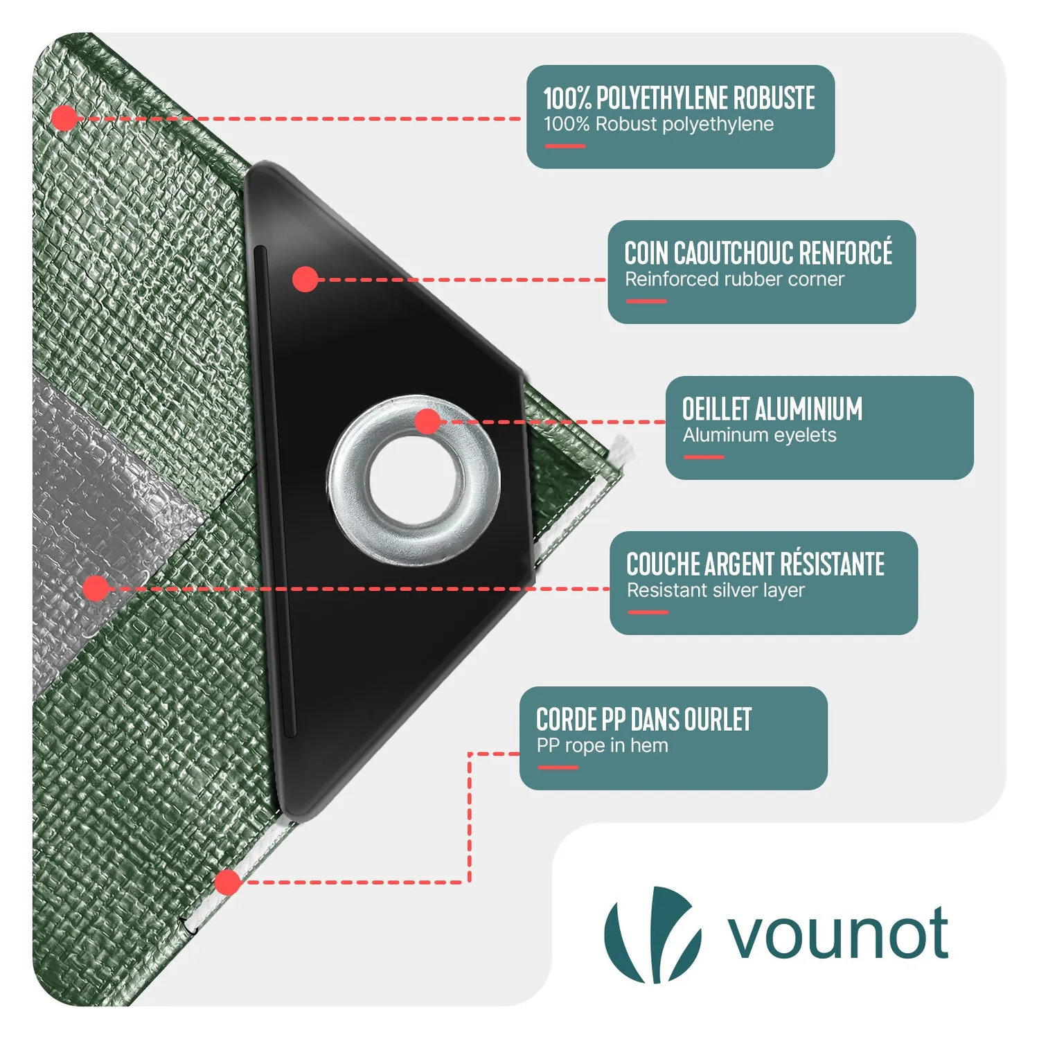 Vounot telone impermeabile 3x5 m verde argento 240 g