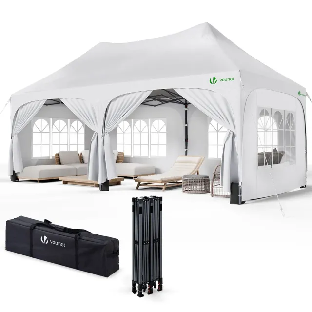 Vounot Gazebo Pieghevole 3x6m Bianco 6 Pareti Impermeabile