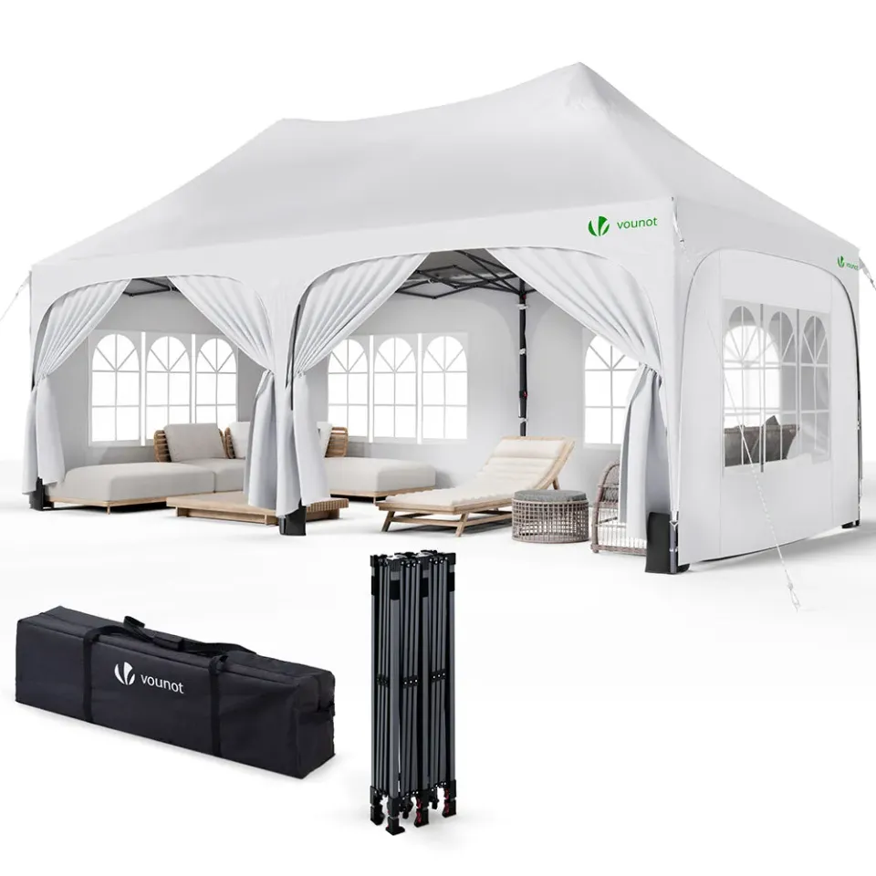 Vounot Gazebo Pieghevole 3x6m Bianco 6 Pareti Impermeabile