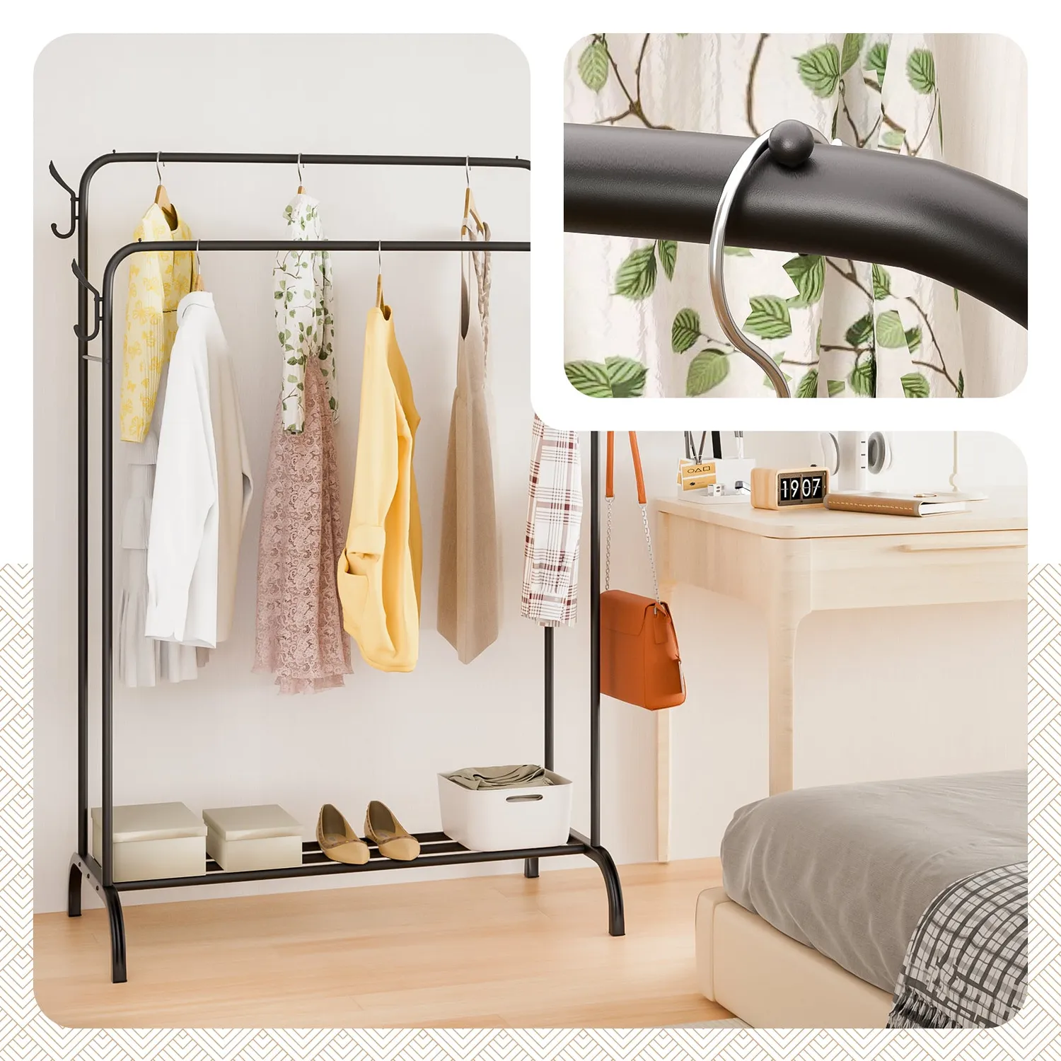 VOUNOT Stender Appendiabiti Doppio 108x58x146cm Nero