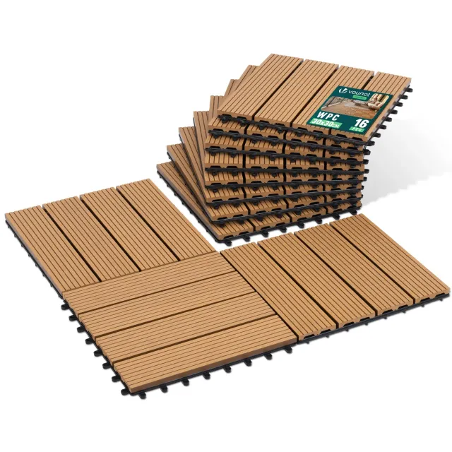 VOUNOT Mattonelle Esterno WPC 30x30cm 16 Pezzi Effetto Legno