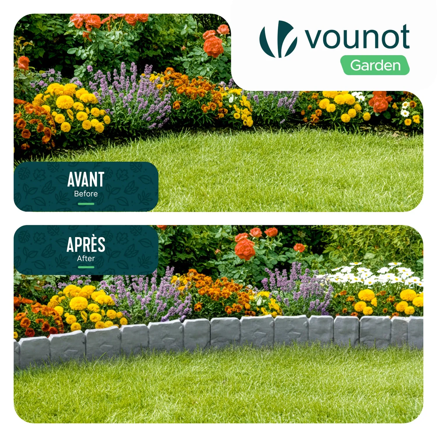 Vounot bordura giardino plastica 10m grigio chiaro pietra