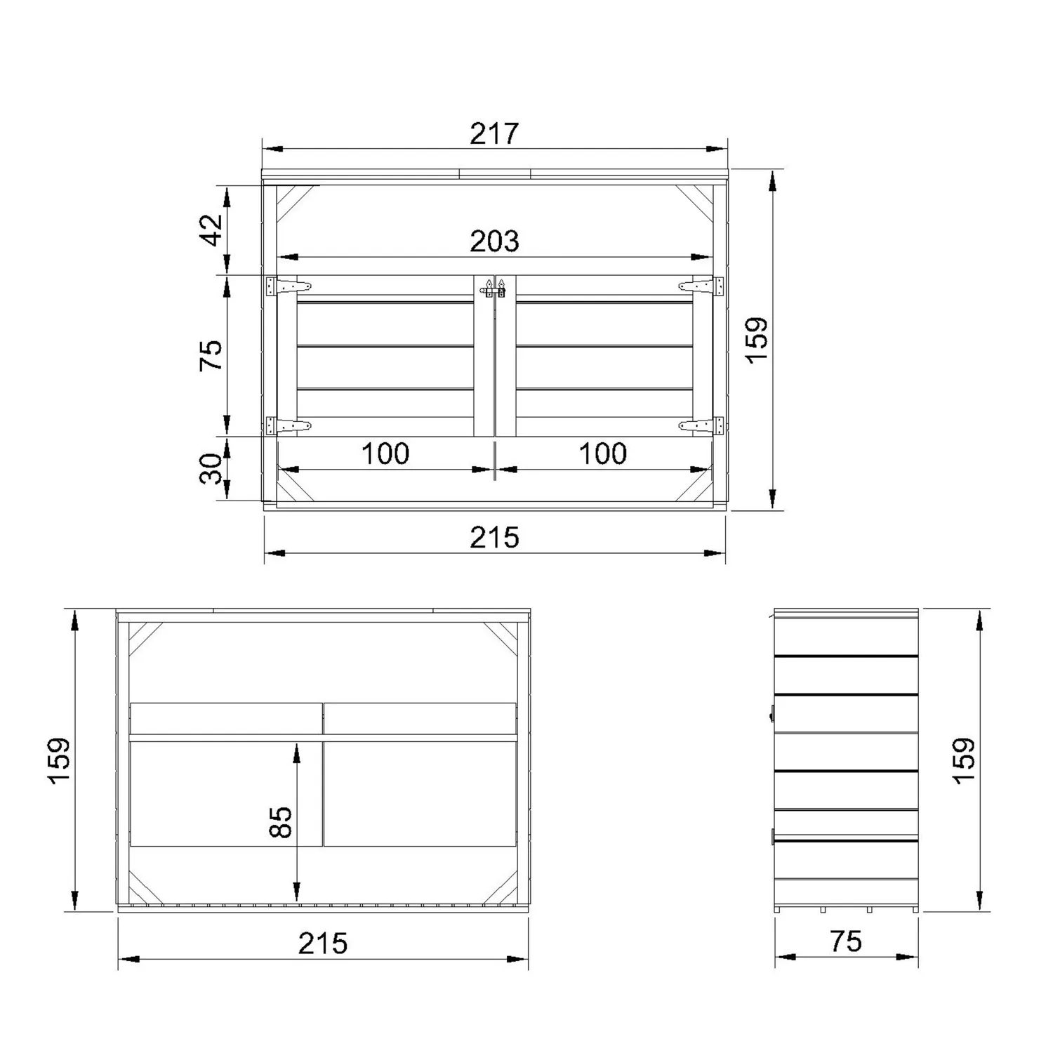 Timbela M982A copribidoni in legno 3x240L da esterno