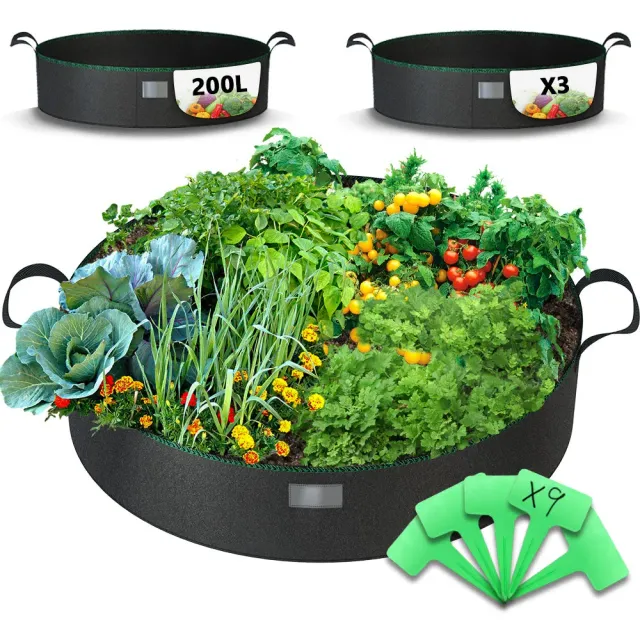 Vounot Vasi in Tessuto 200L Neri 3 Pezzi con maniglie traspiranti