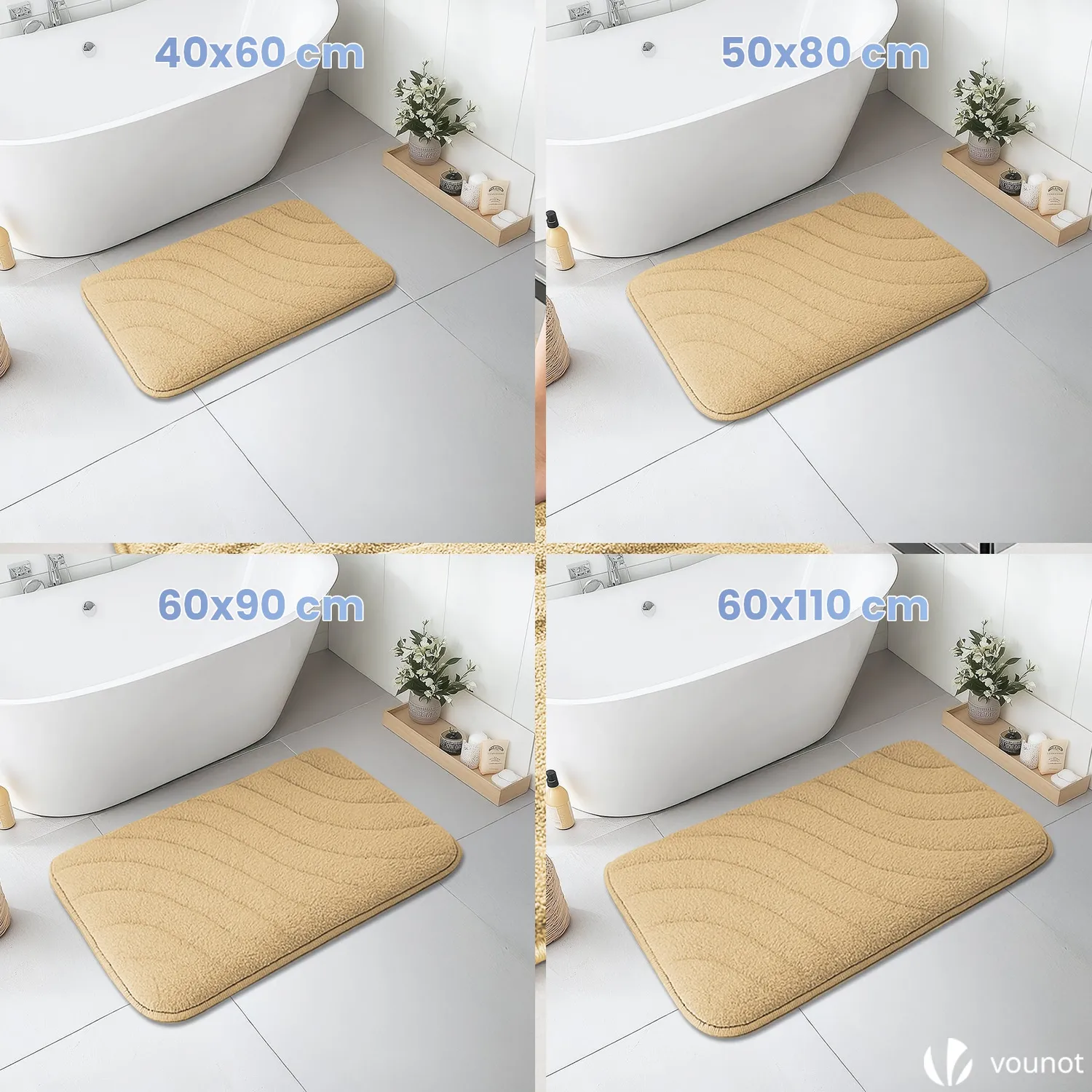 Vounot tappeti bagno 60x90 beige microfibra 2 pezzi