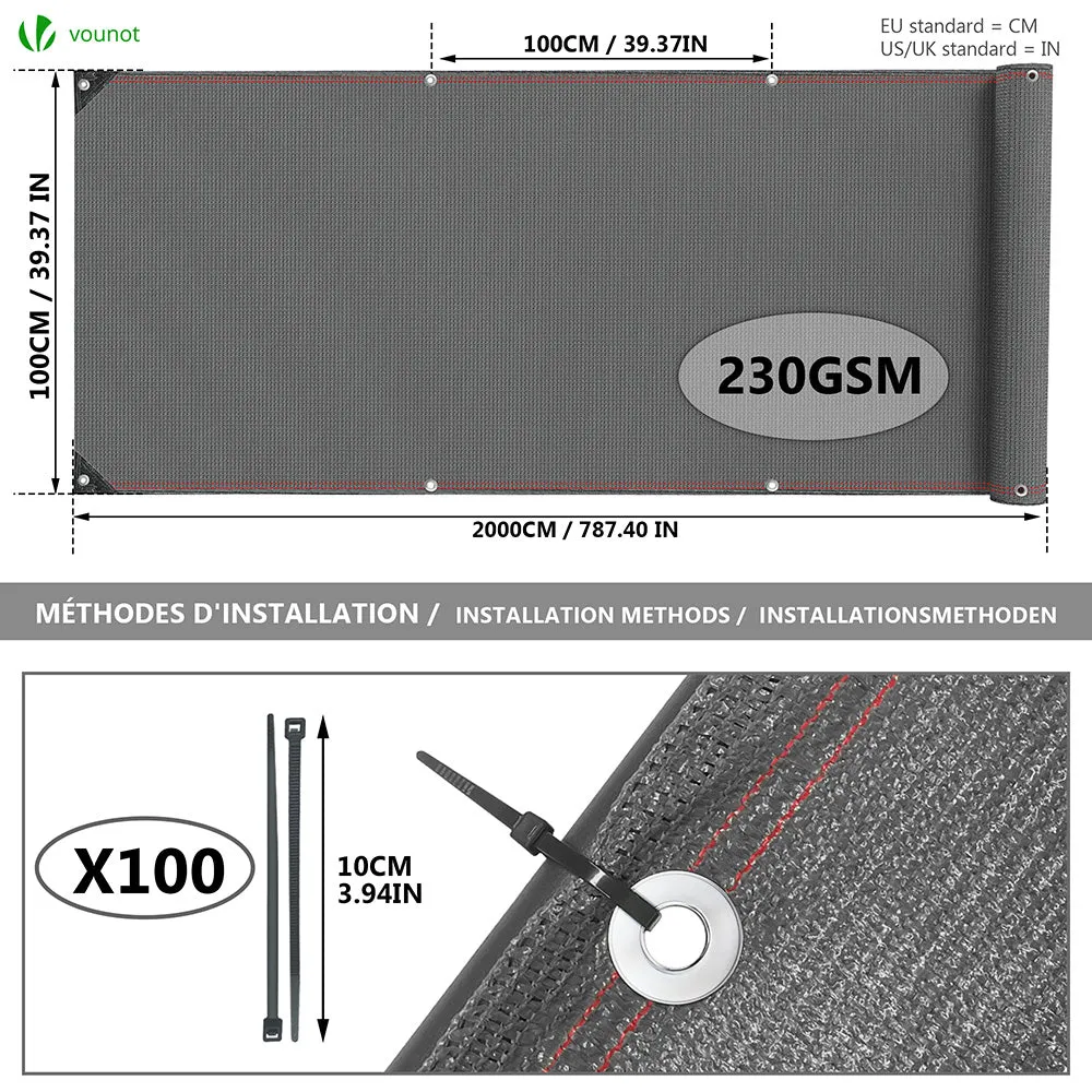 Vounot Frangivista HDPE 230g 1x20m Grigio 95% con Fascette