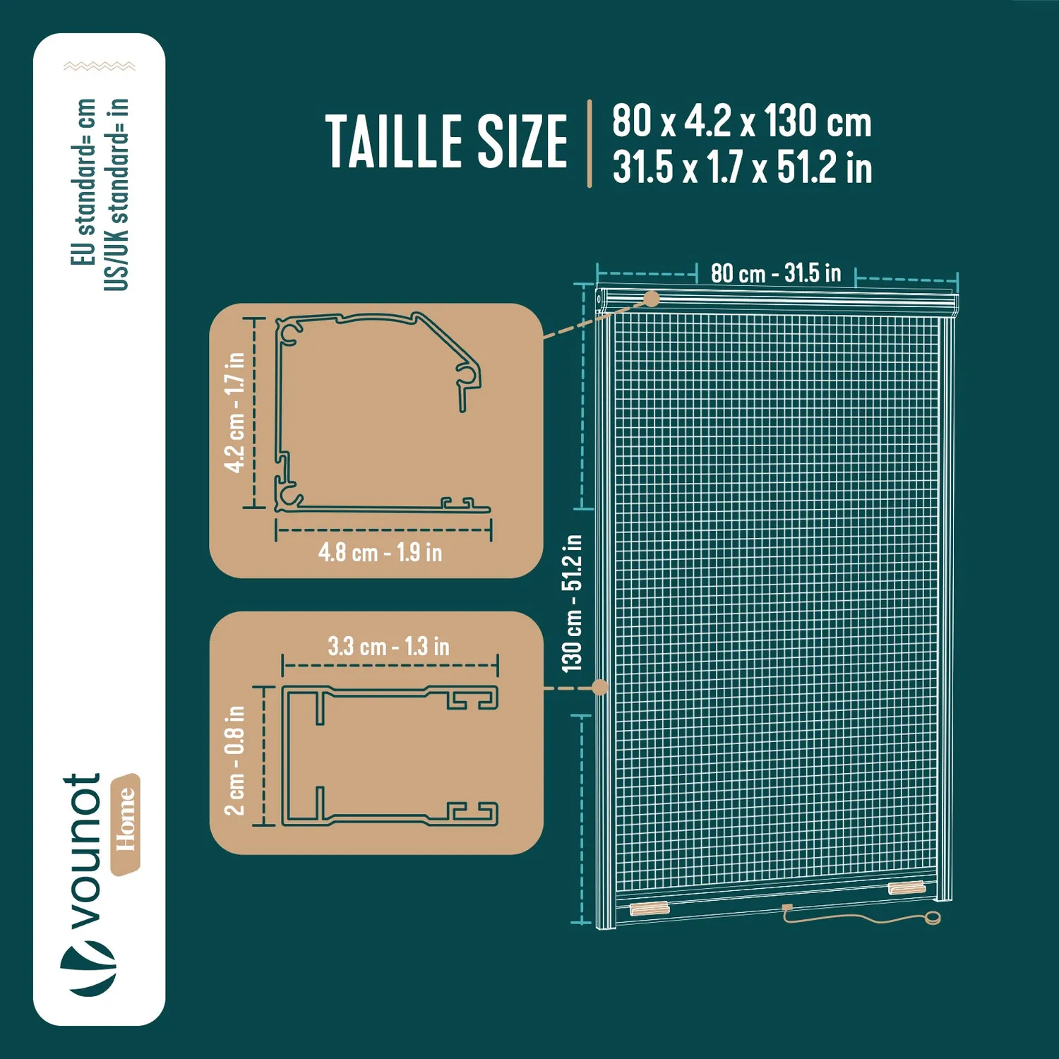 VOUNOT zanzariera avvolgibile finestra 80x130 bianca alluminio