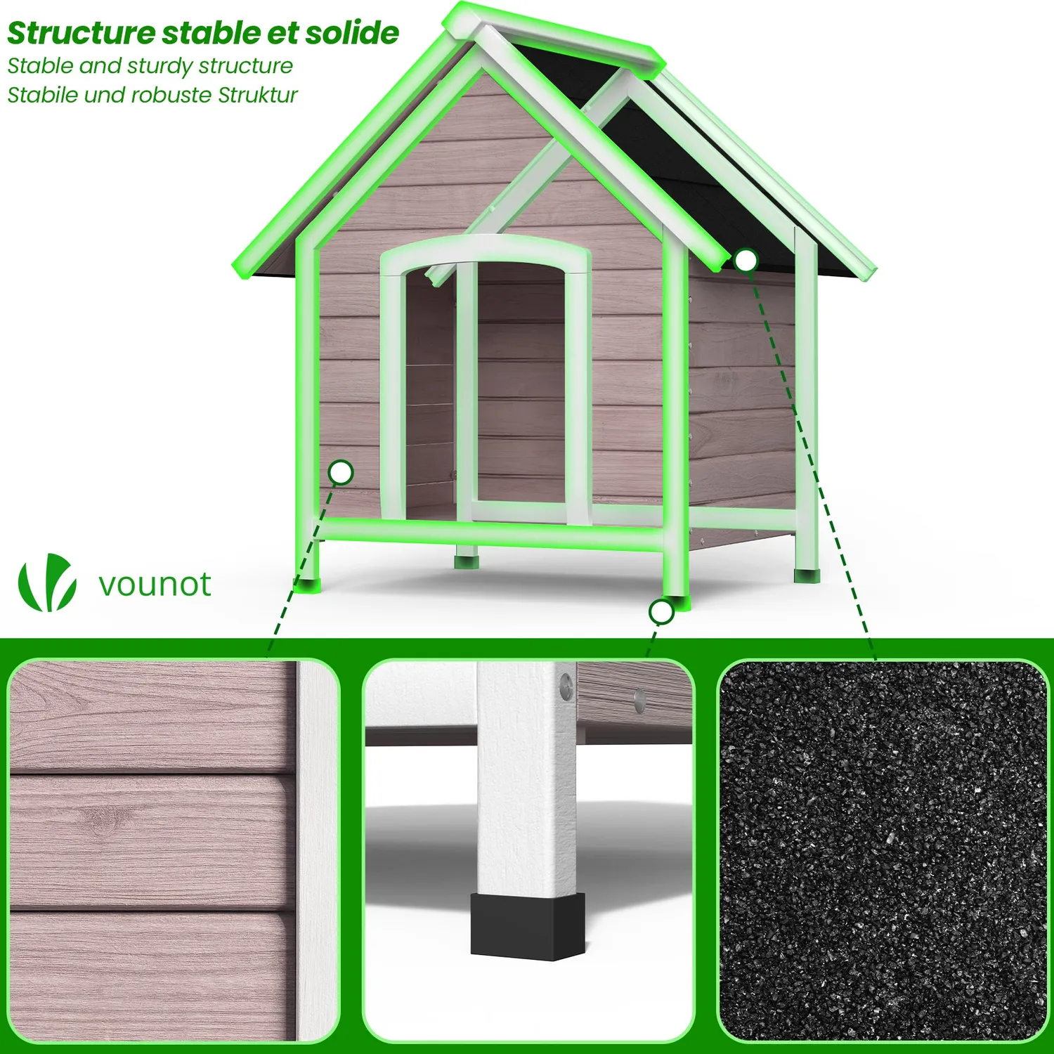 VOUNOT Cuccia Cane Legno Esterno 72x65x83 cm Grigia Impermeabile