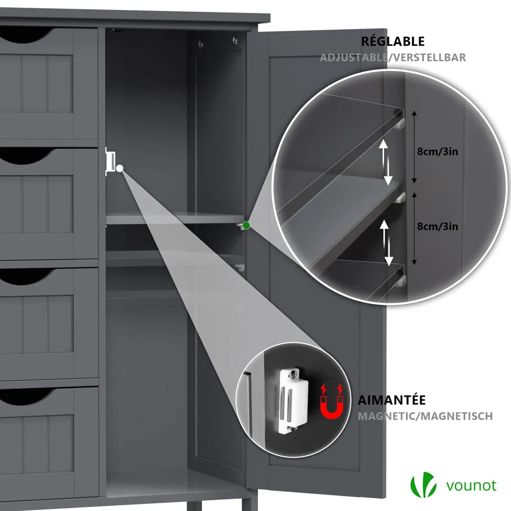 VOUNOT Mobile bagno 4 cassetti 1 anta 82x55x30 cm grigio