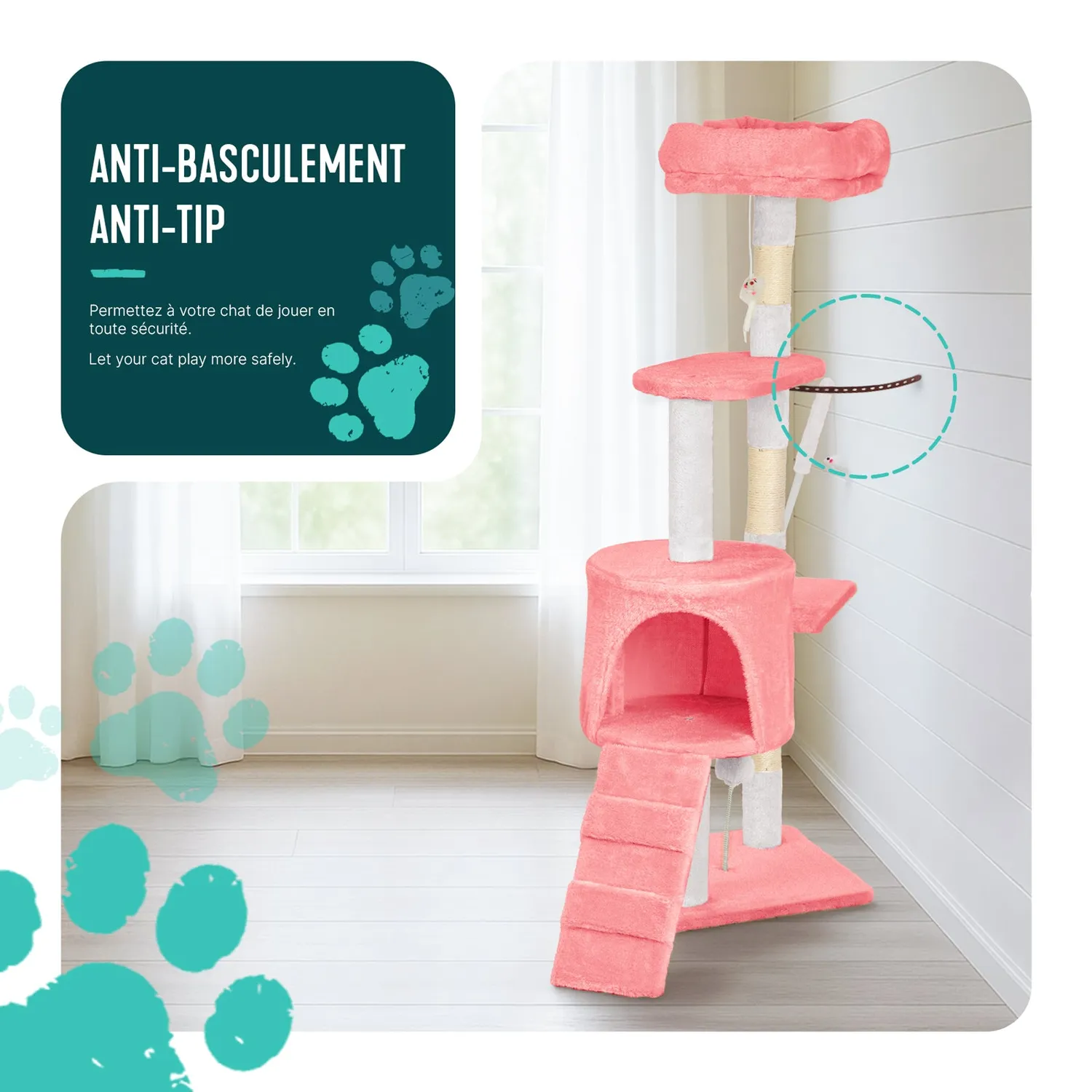 Vounot Albero Tiragraffi Gatto 112cm Rosa 6 Livelli