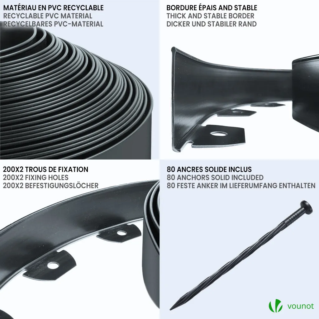 Vounot bordura giardino PVC 40 m antracite con 80 picchetti