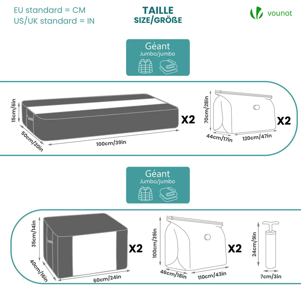 VOUNOT set 9 sacchi salvaspazio sottovuoto XXL grigi con pompa