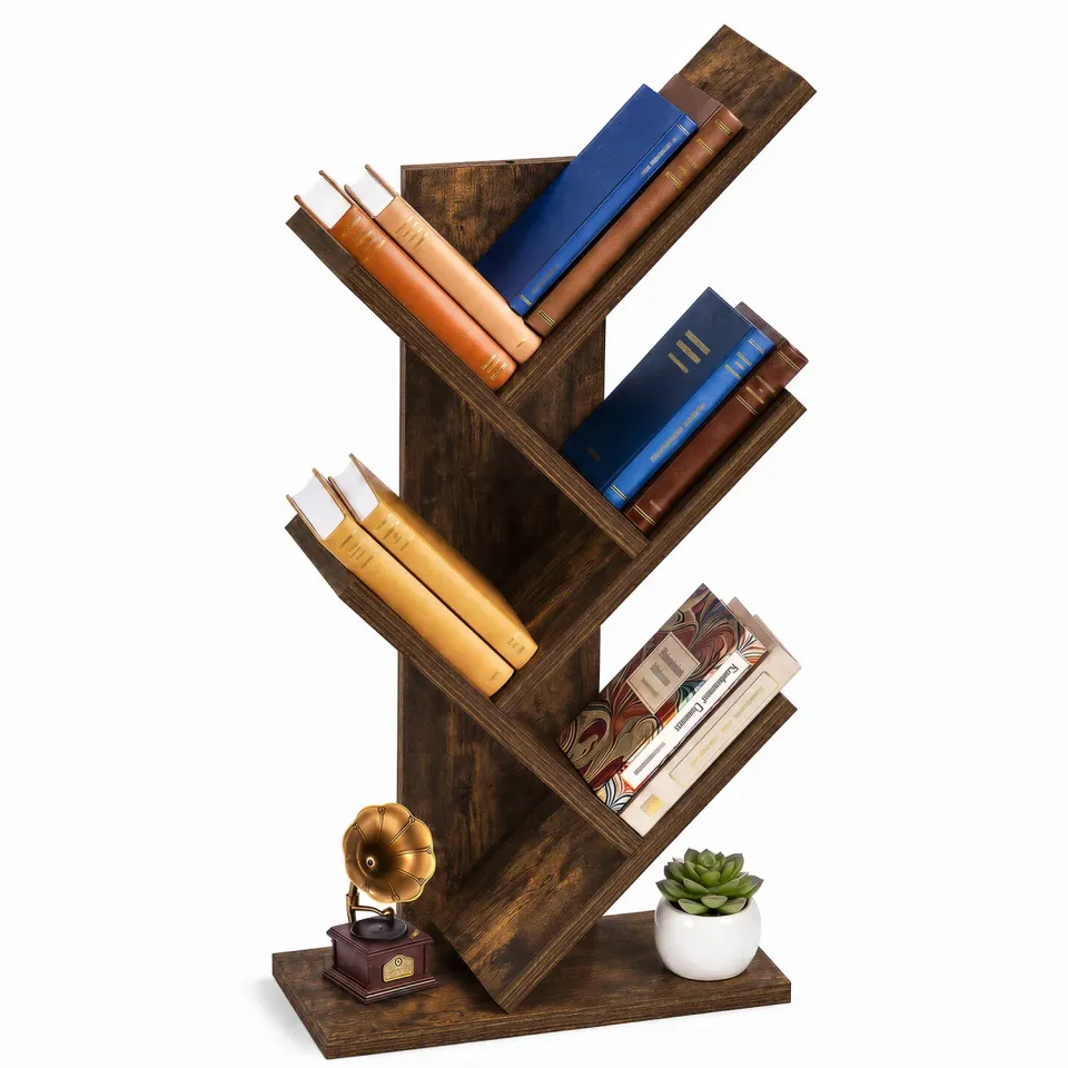 Vounot libreria albero 30x16x60 marrone rustico 4 ripiani