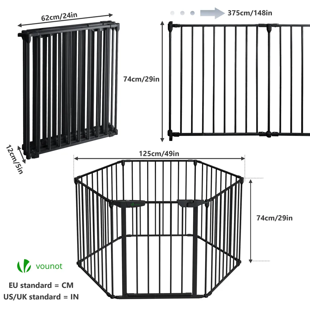 VOUNOT Barriera Camino 375 cm Nera 6 Pannelli Pieghevole