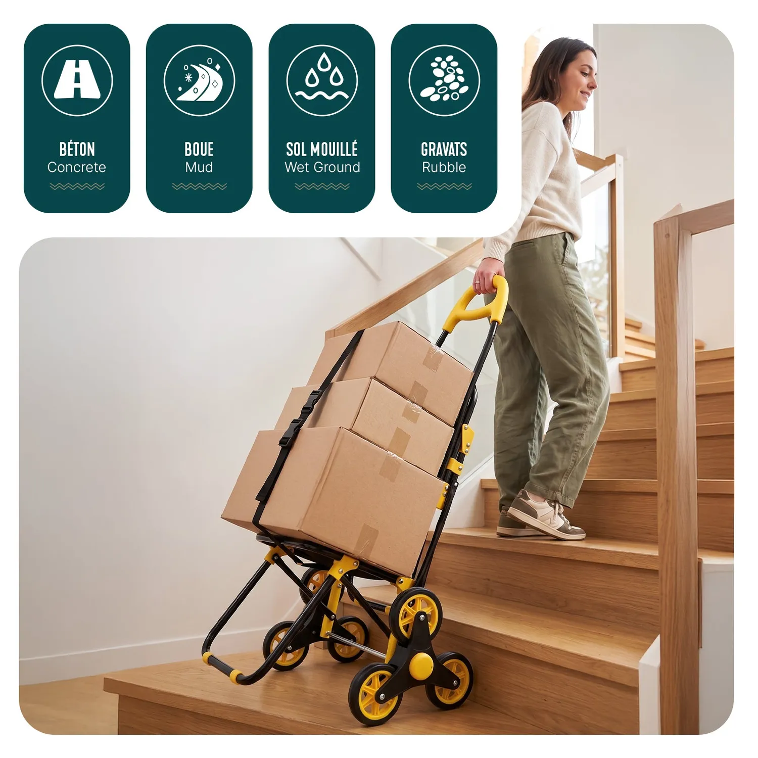 VOUNOT Carrello Spesa Pieghevole Giallo 40L con seduta