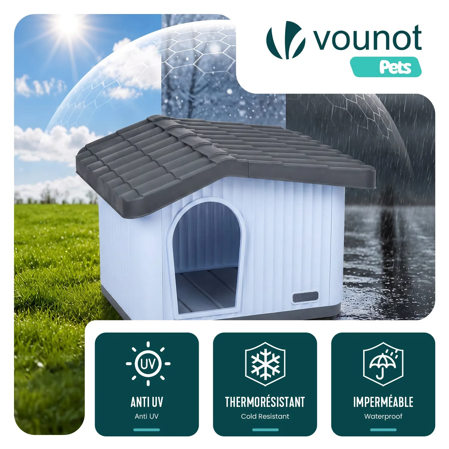 VOUNOT Cuccia cane gatto plastica bianca 75x63x51 cm esterno