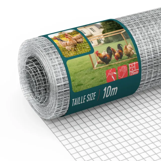 VOUNOT Rete Metallica Zincata 1x10m Maglia 25mm Rotolo Giardino