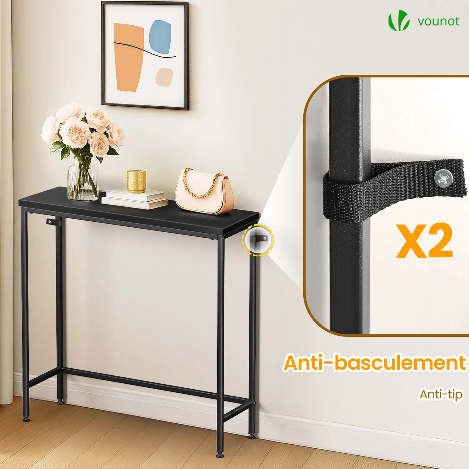 VOUNOT Consolle Ingresso Industriale Nera 75x24 Metallo