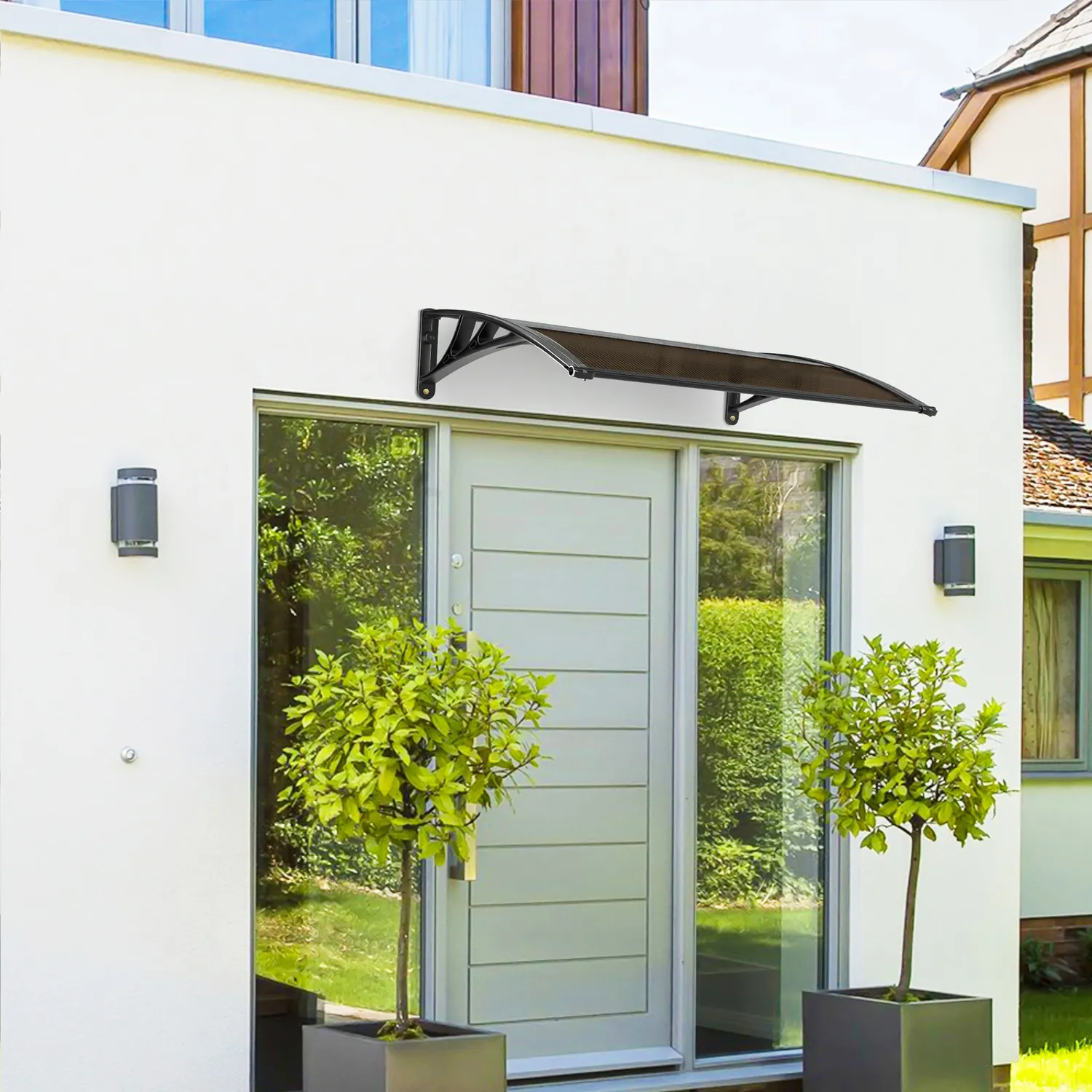 VOUNOT Pensilina porta 120x80 cm policarbonato marrone antipioggia