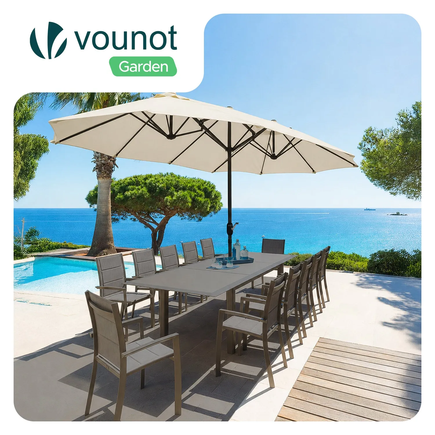 Vounot doppio ombrellone giardino 270x460 beige anti-UV
