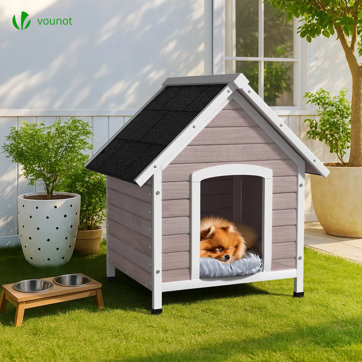 VOUNOT Cuccia Cane Legno Esterno 72x65x83 cm Grigia Impermeabile