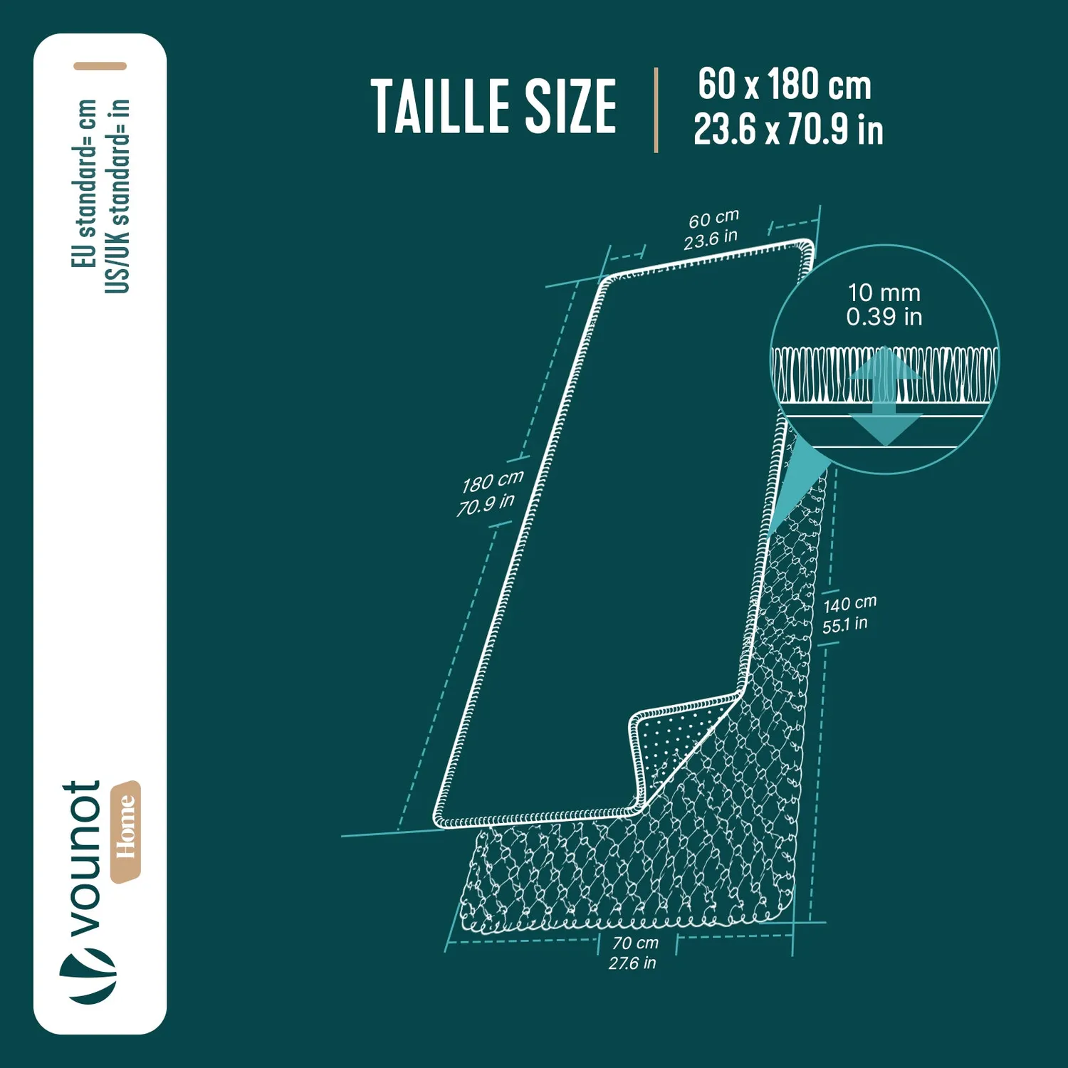 VOUNOT Tappeto Soggiorno Pelo Corto 60x180 Antracite
