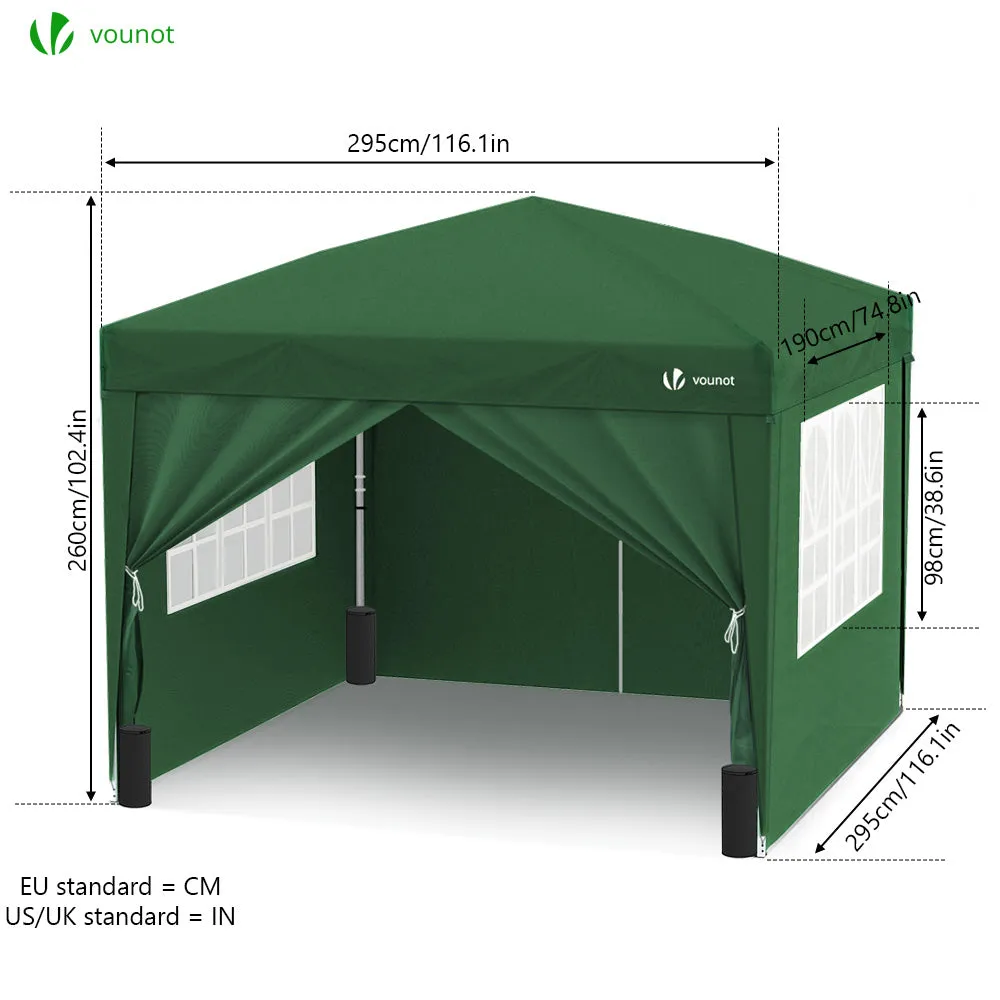 VOUNOT Gazebo Giardino 3x3m Pieghevole Verde con Pareti