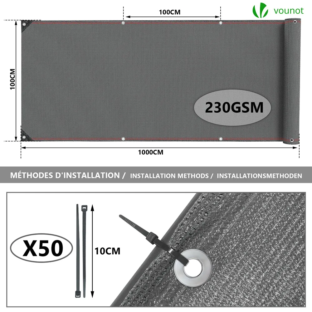 VOUNOT Frangivista 1x10 m grigio HDPE 230 g/m²