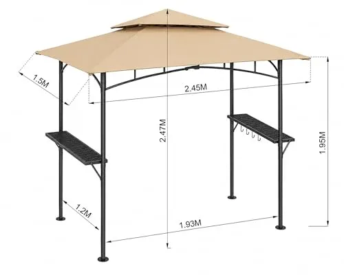 QUICK STAR Gazebo Barbecue 245x150 cm Beige con Ripiani