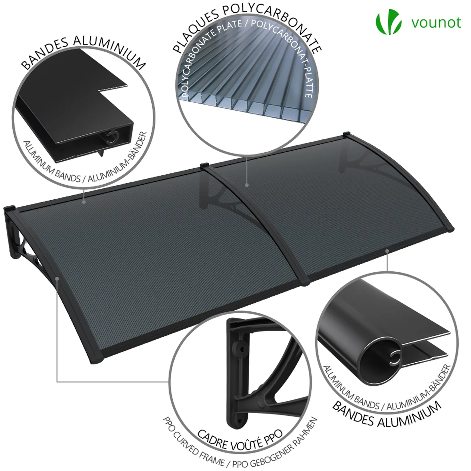 Vounot Pensilina Porta Policarbonato 200x80cm Antracite
