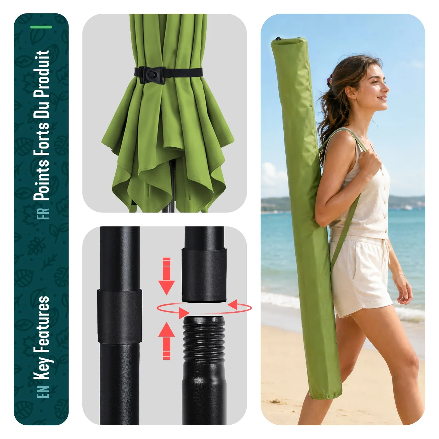 VOUNOT Ombrellone Giardino Inclinabile 270cm Verde Oliva UV50+