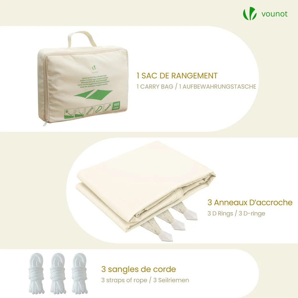 Vounot Vela Ombreggiante Triangolare 3x3x3m Beige Impermeabile