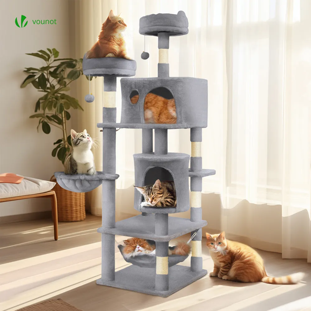 VOUNOT Albero Tiragraffi Gatto 5 Livelli 168 cm Grigio con Amaca
