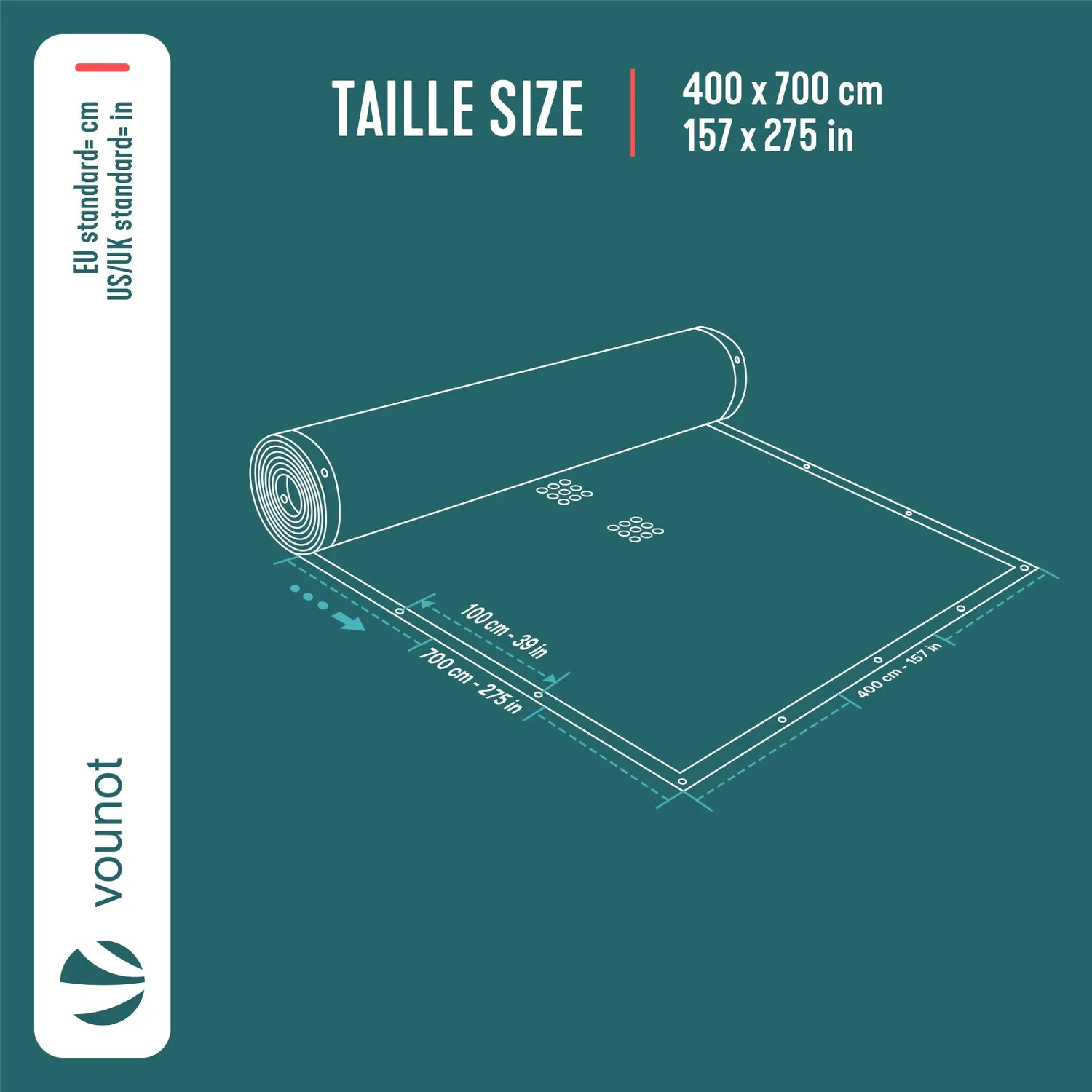 VOUNOT Telo Piscina Rettangolare PE Blu 4x7 m
