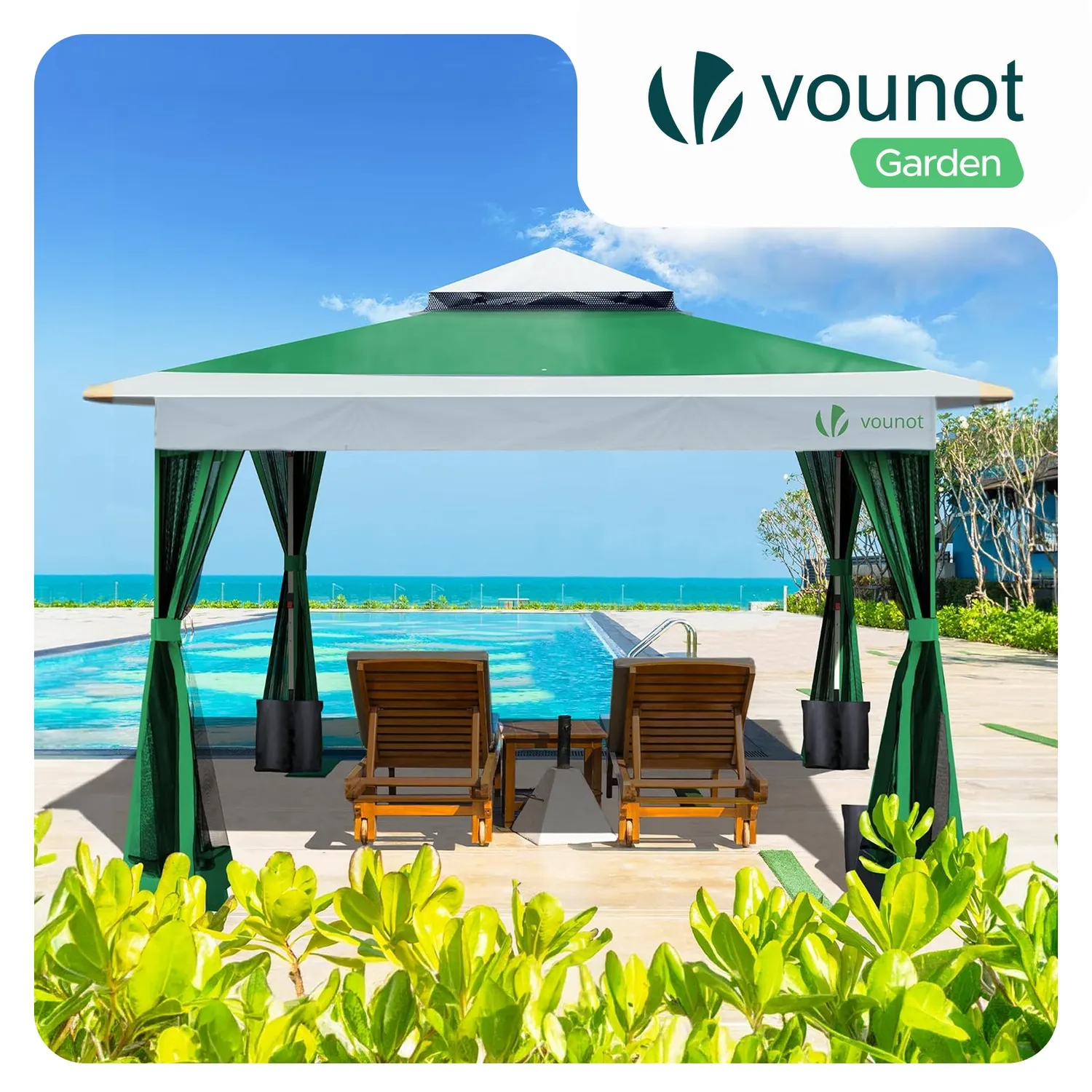 VOUNOT Gazebo Giardino 3,6x3,6m Verde Zanzariere