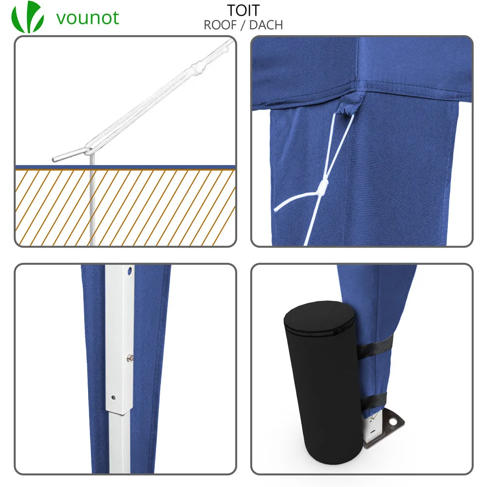Vounot Gazebo Pieghevole 3x3m Blu con Pareti e Finestre