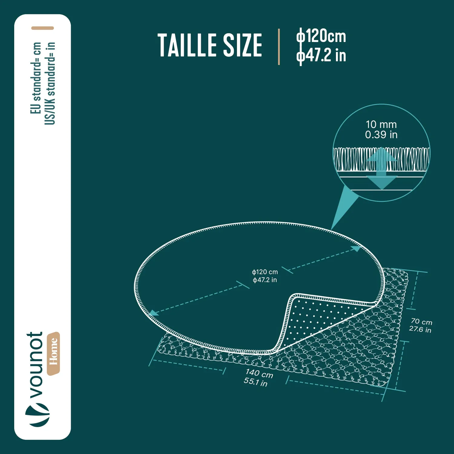 VOUNOT Tappeto rotondo 120cm antracite pelo raso