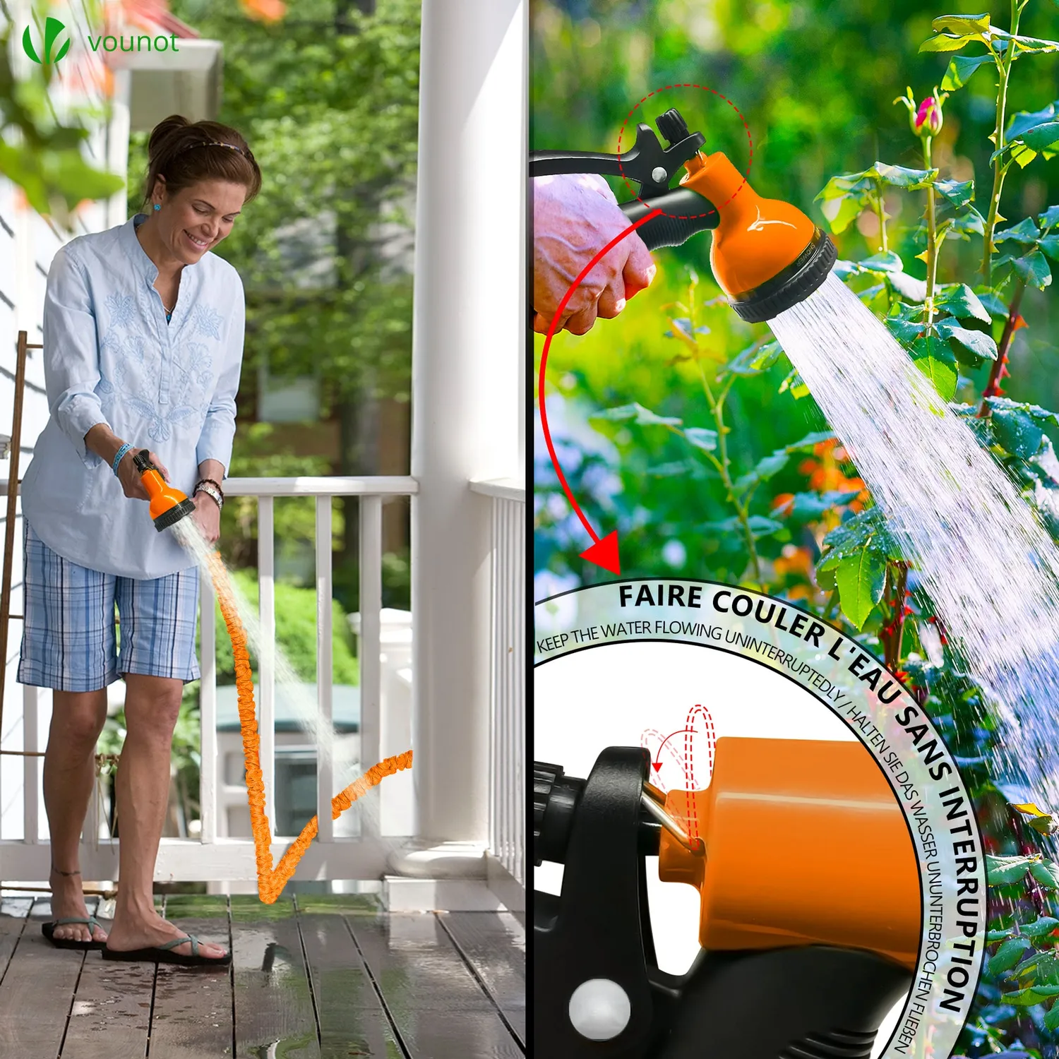 VOUNOT Tubo Giardino Estensibile 30m Arancione