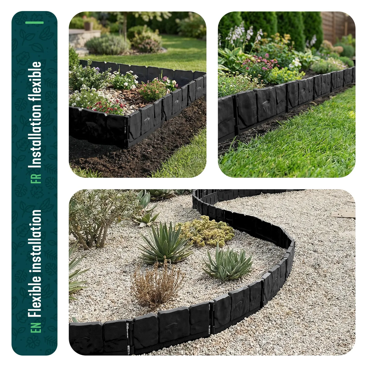 VOUNOT Bordura Giardino Effetto Pietra Nera 10,7 m 70 Pezzi