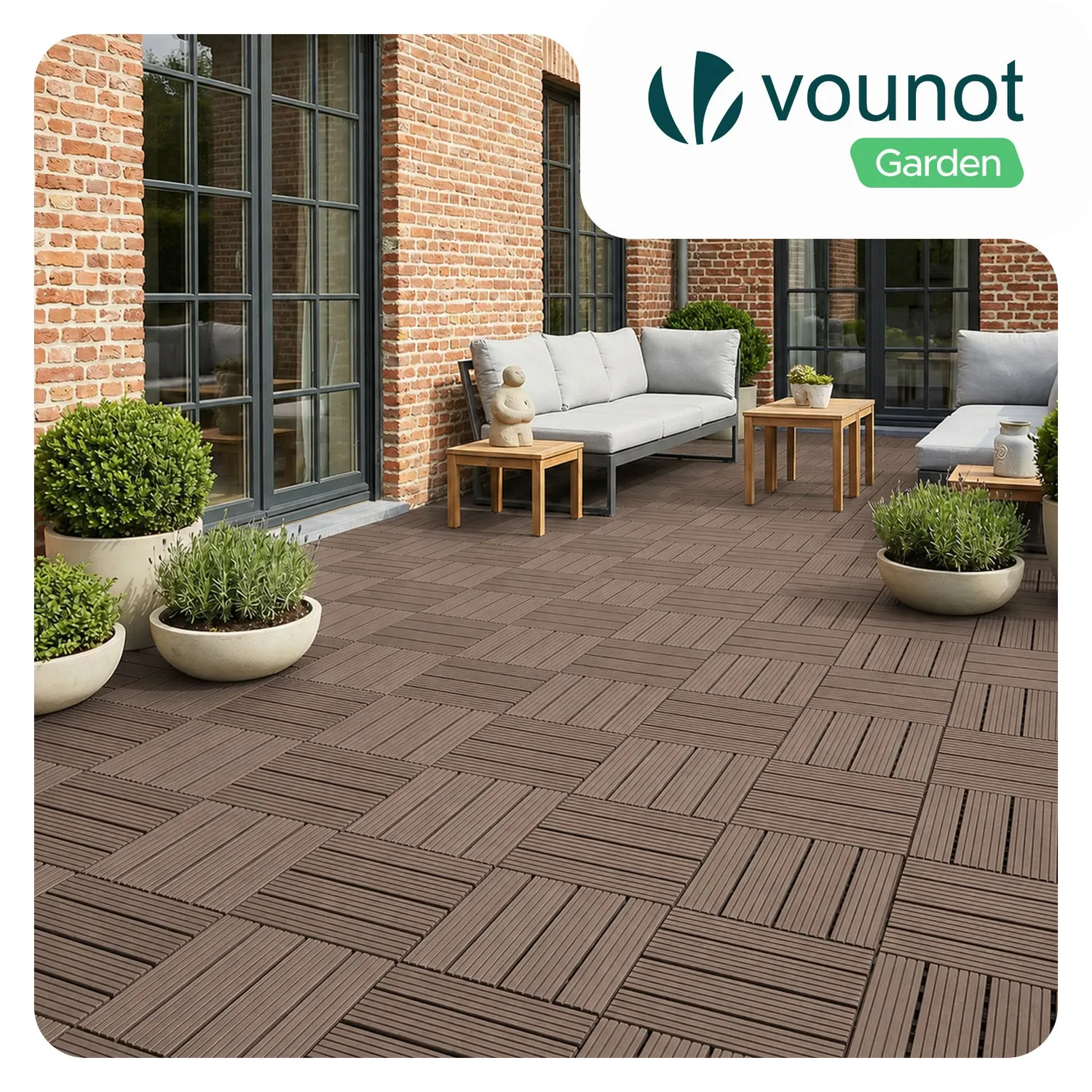 VOUNOT Mattonelle Esterno WPC Marrone 30x30 cm 16 Pezzi