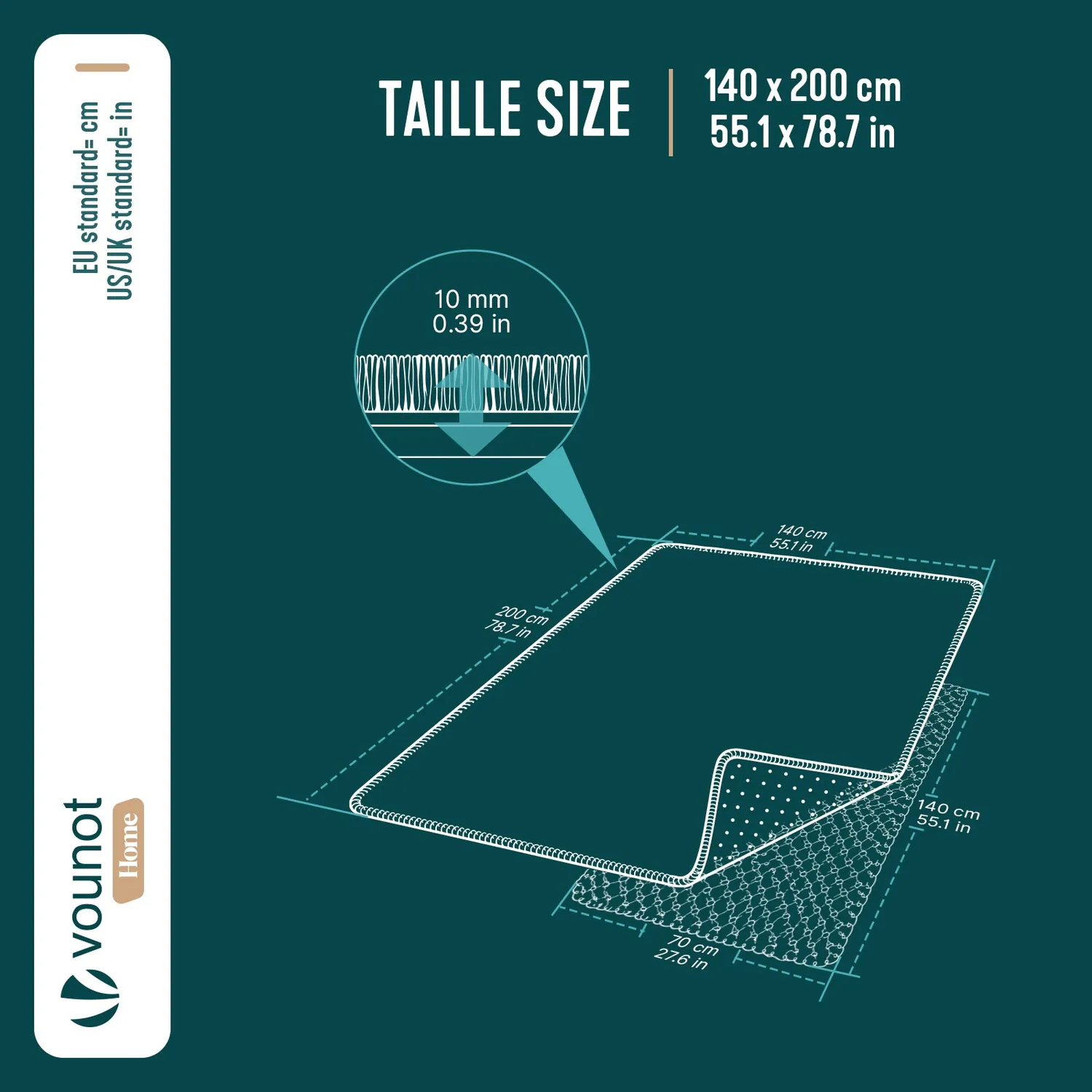 VOUNOT tappeto salotto pelo corto 140x200cm grigio