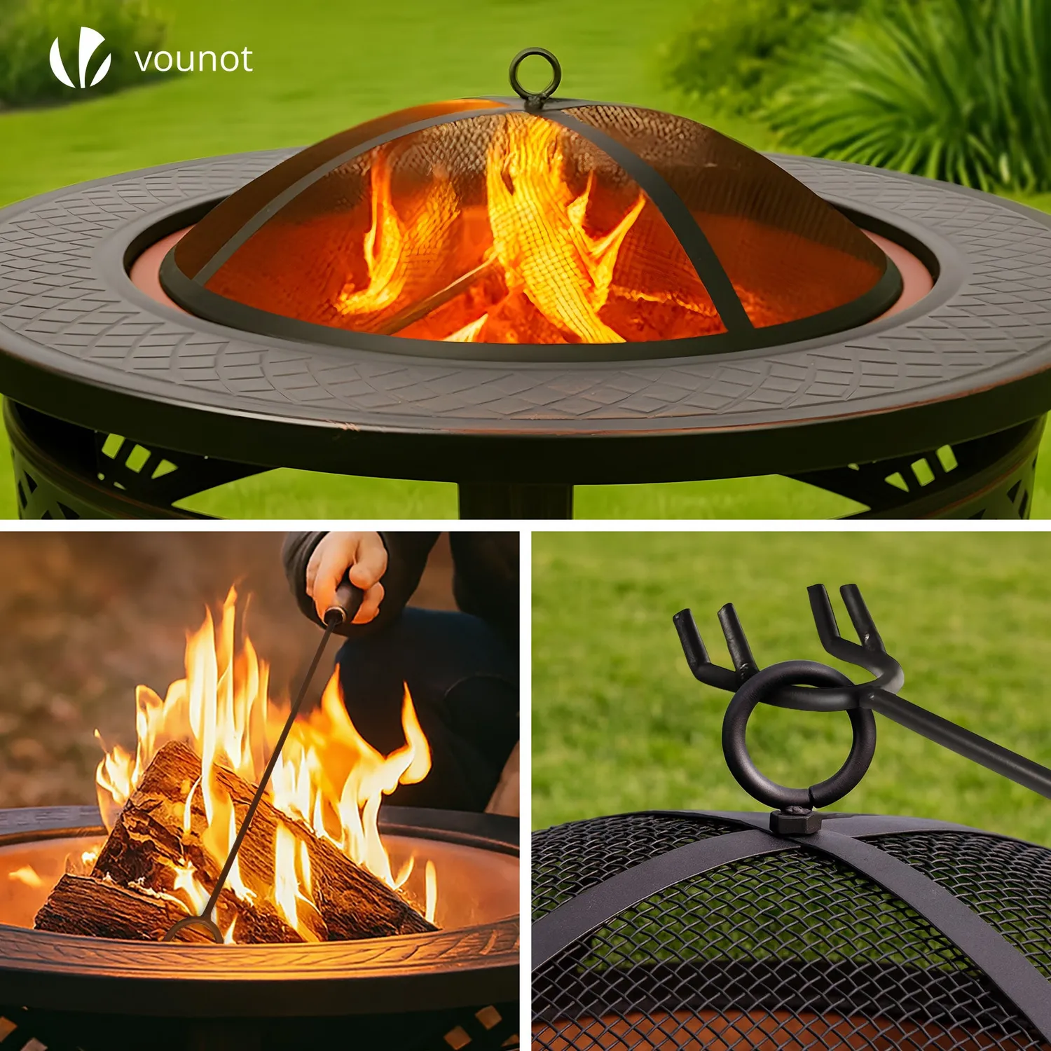 Vounot Braciere da Esterno in metallo 81 cm nero con griglia