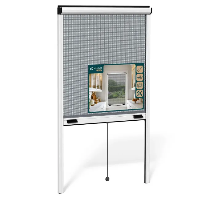 VOUNOT zanzariera avvolgibile finestra 80x130 bianca alluminio